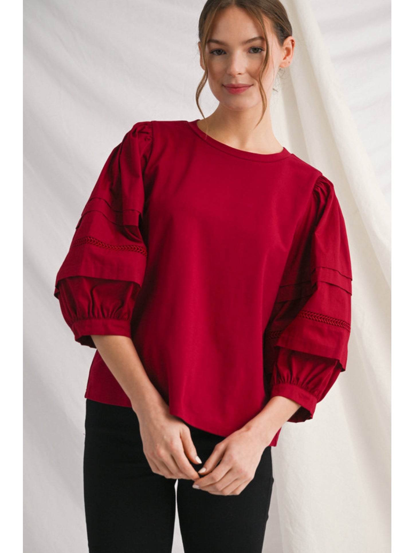 Puff Sleeve Top with ladder lace detail 14509