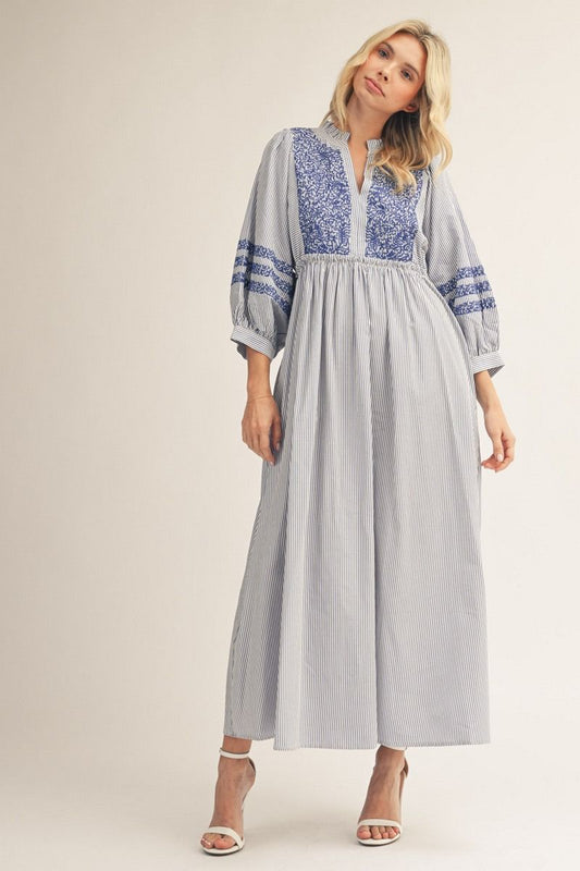 Stripe Midi Dress with Embroidery B12672
