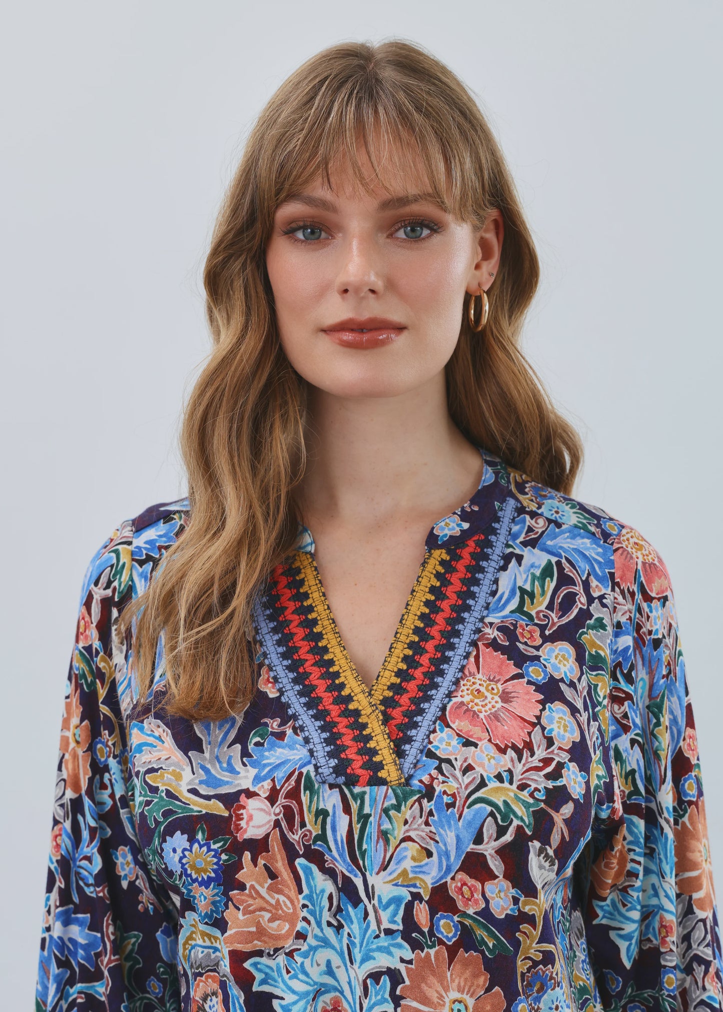 3/4 Sleeve Embellished Neck Top