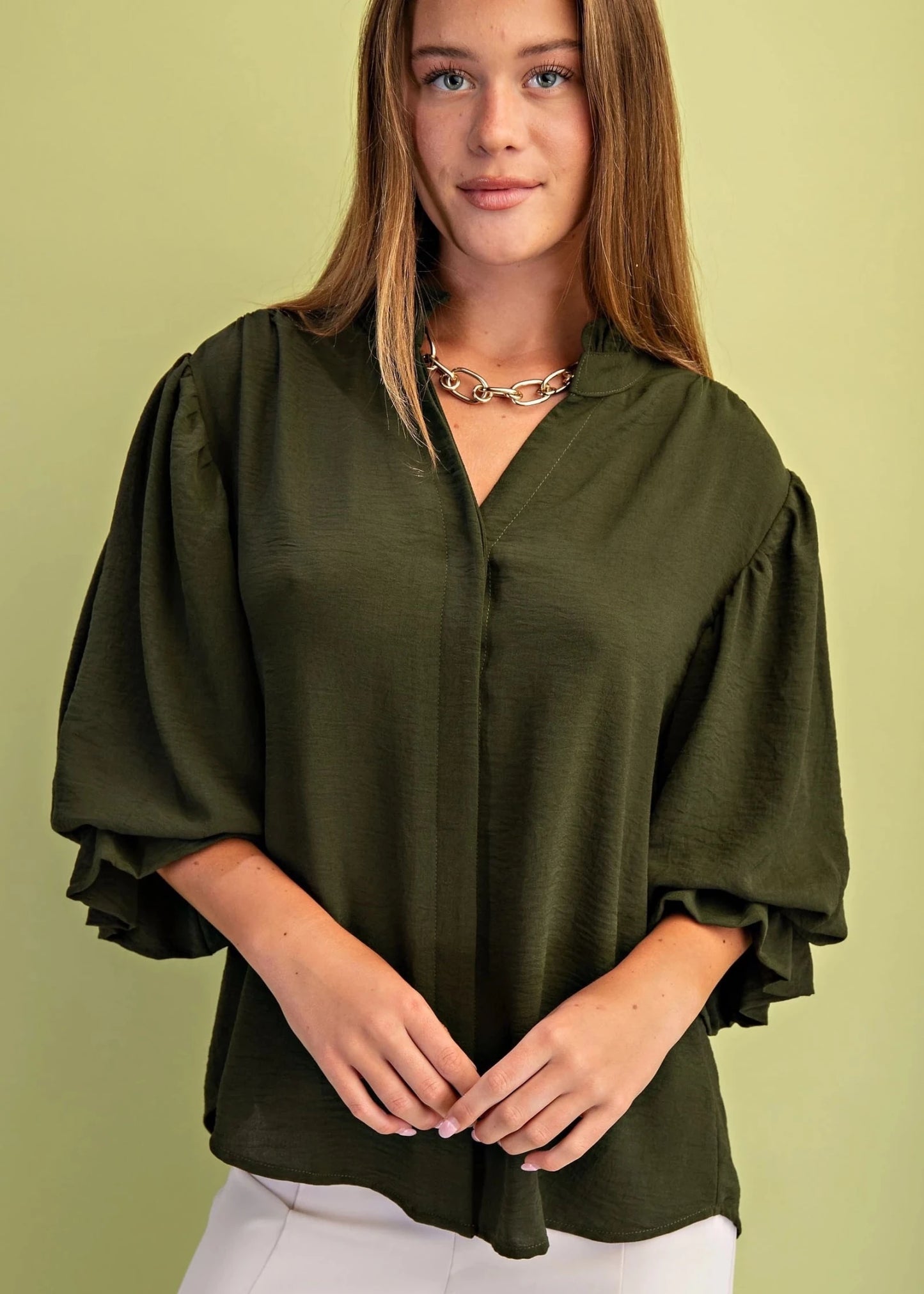 3/4 Sleeve Top with Balloon Sleeve TG2142 - Hello Beautiful BoutiqueTopGigio