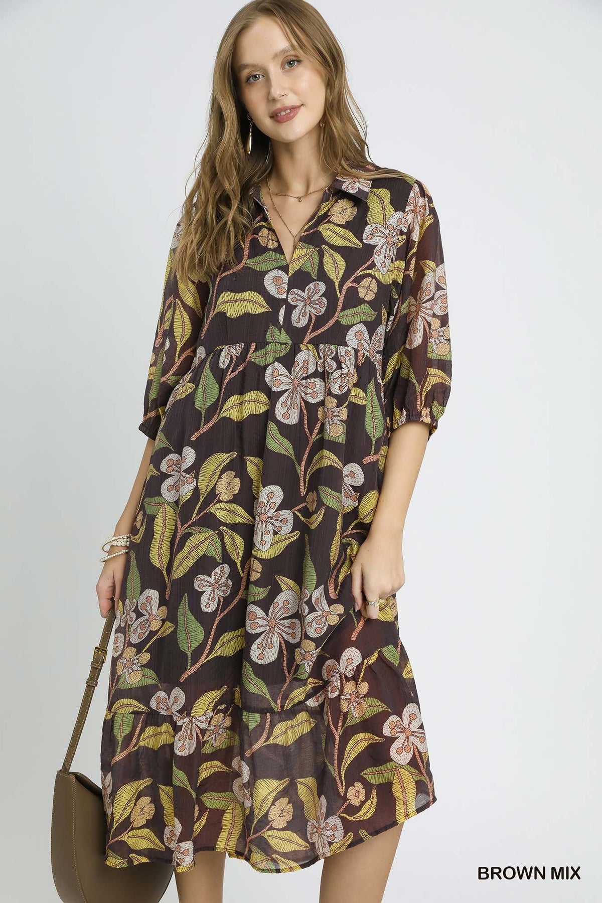 Mixed Floral Midi Dress K0651