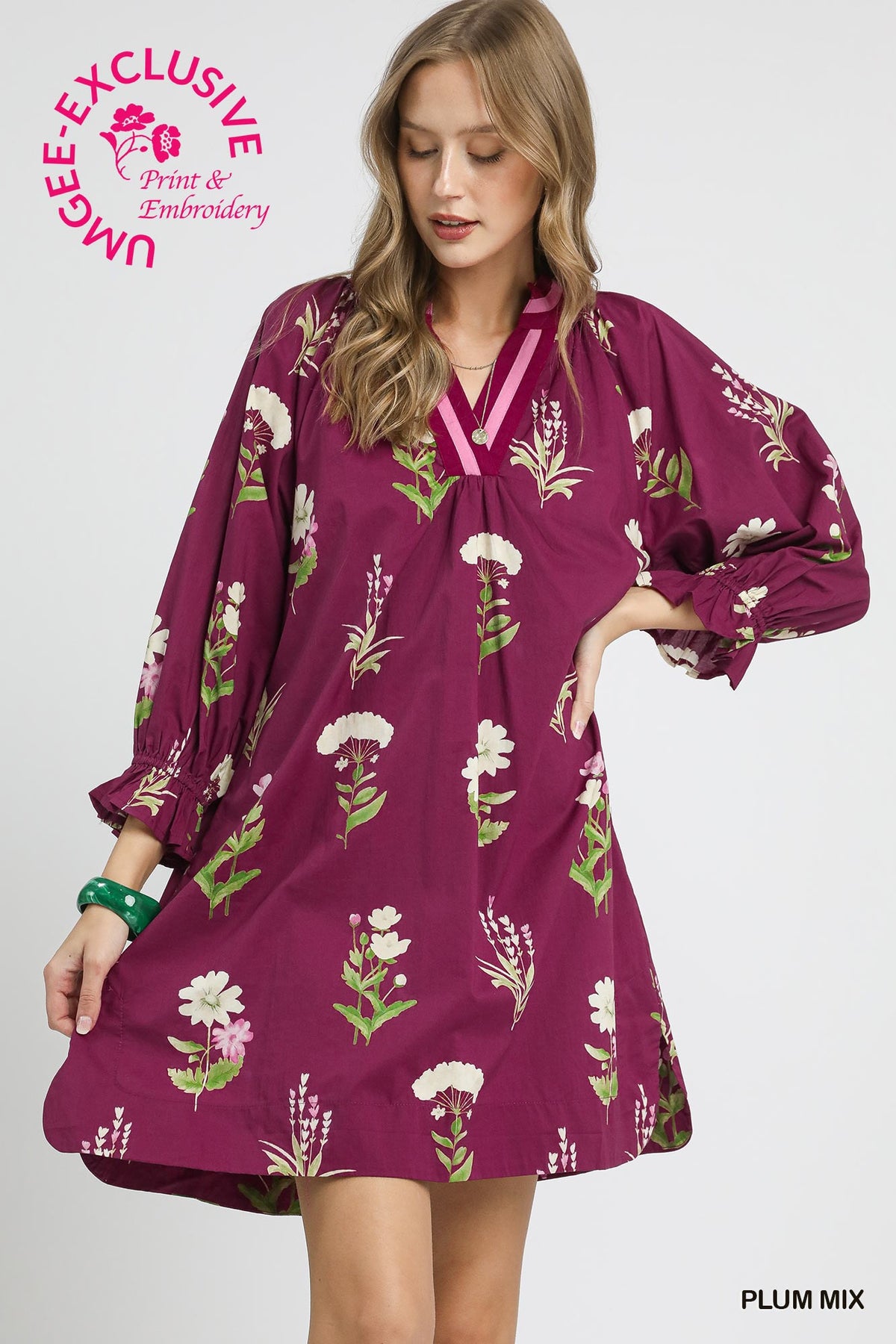 Floral Tunic Dress with Contrast Trim C5344