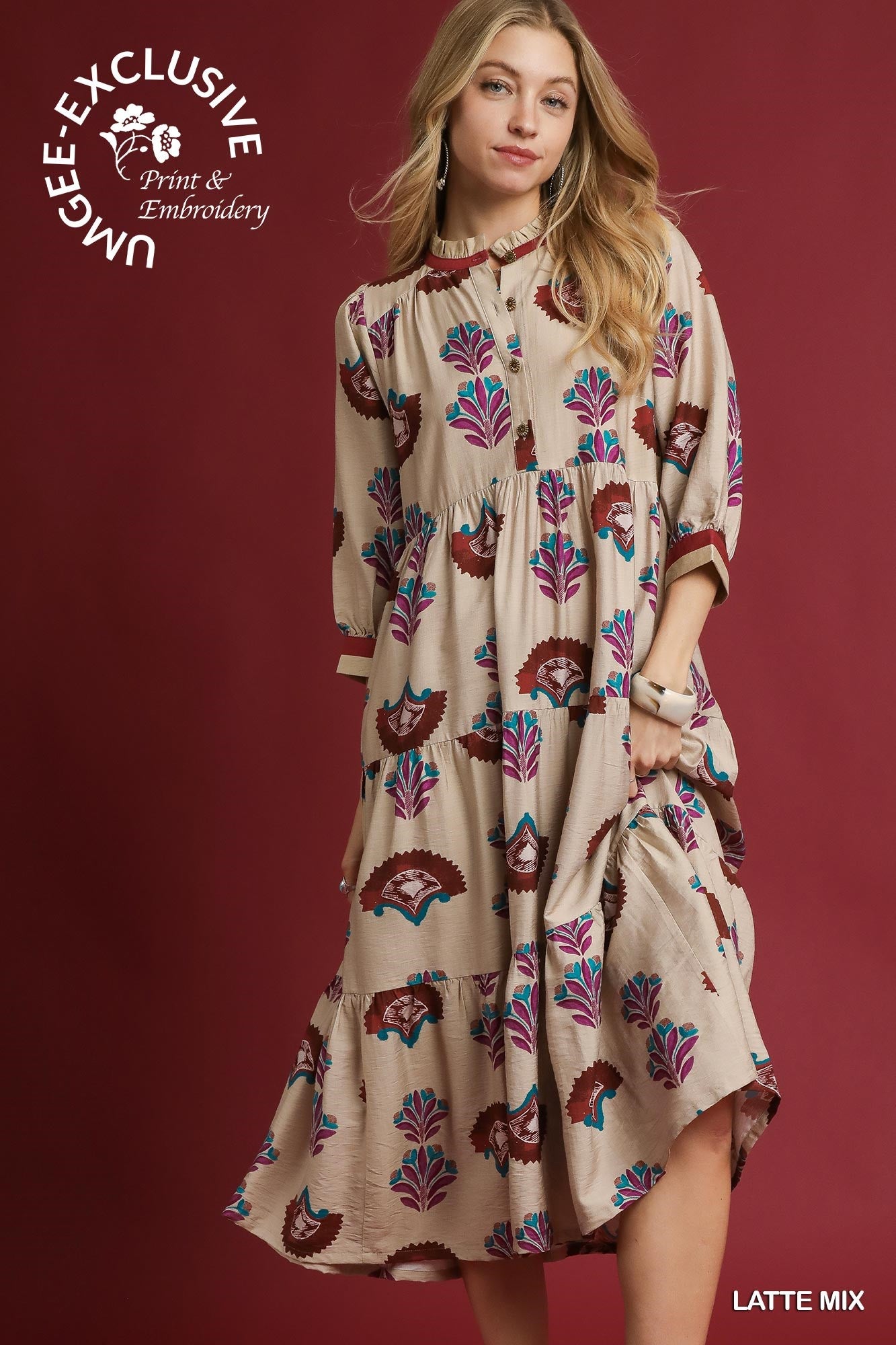 Floral Print Tiered Midi Dress K1418