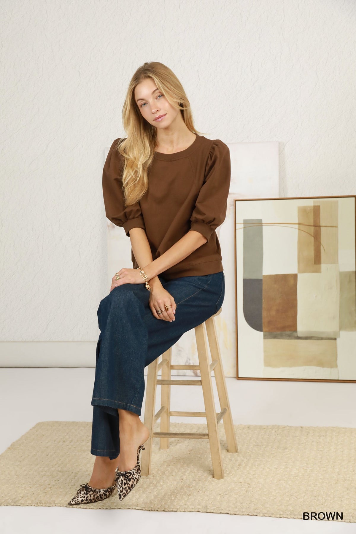 Cotton French Terry Puff-Sleeve Sweatshirt D1219
