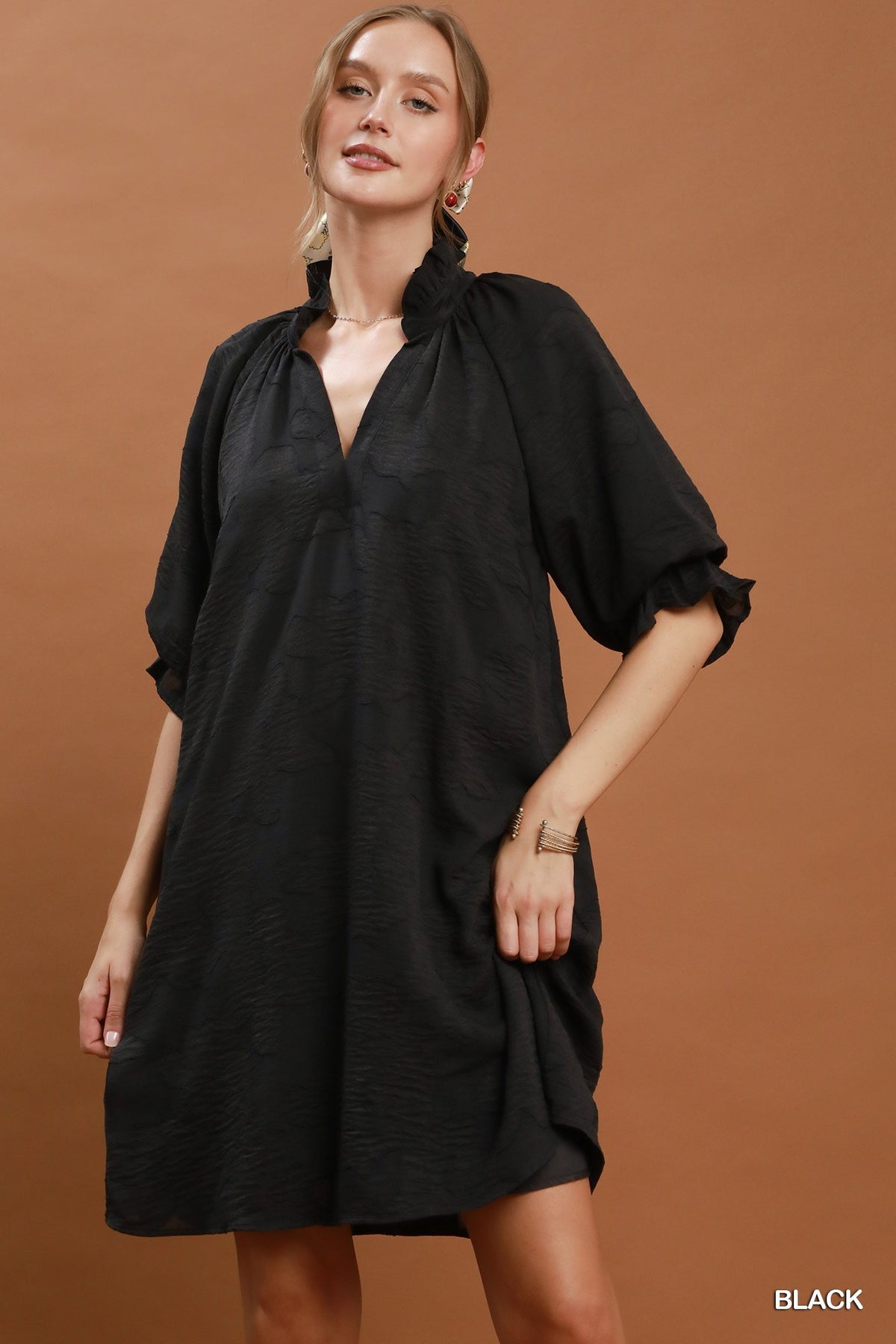 Floral Jacquard V Neck Dress C6740umg