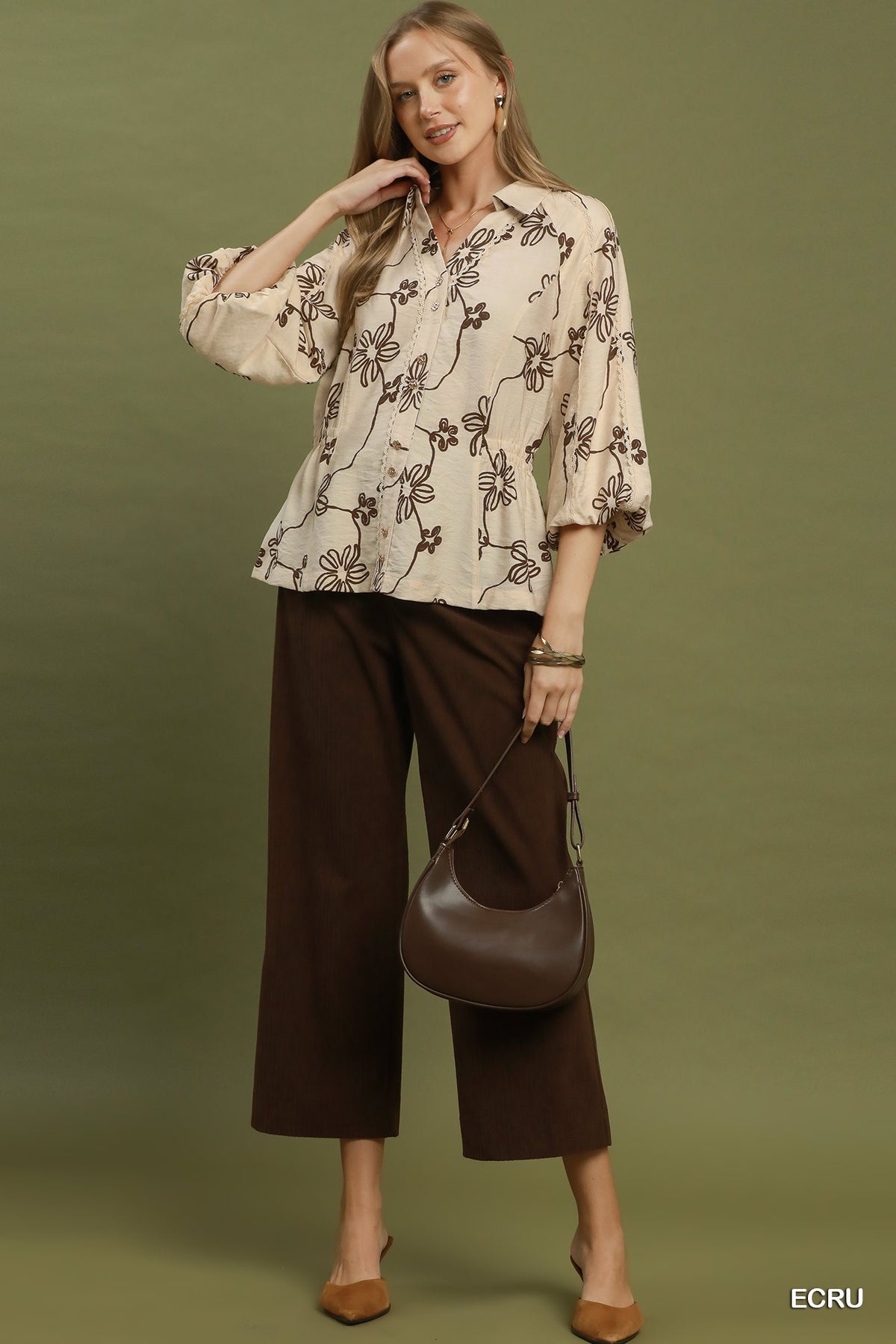 Floral Line Print with Collared Blouse C6870