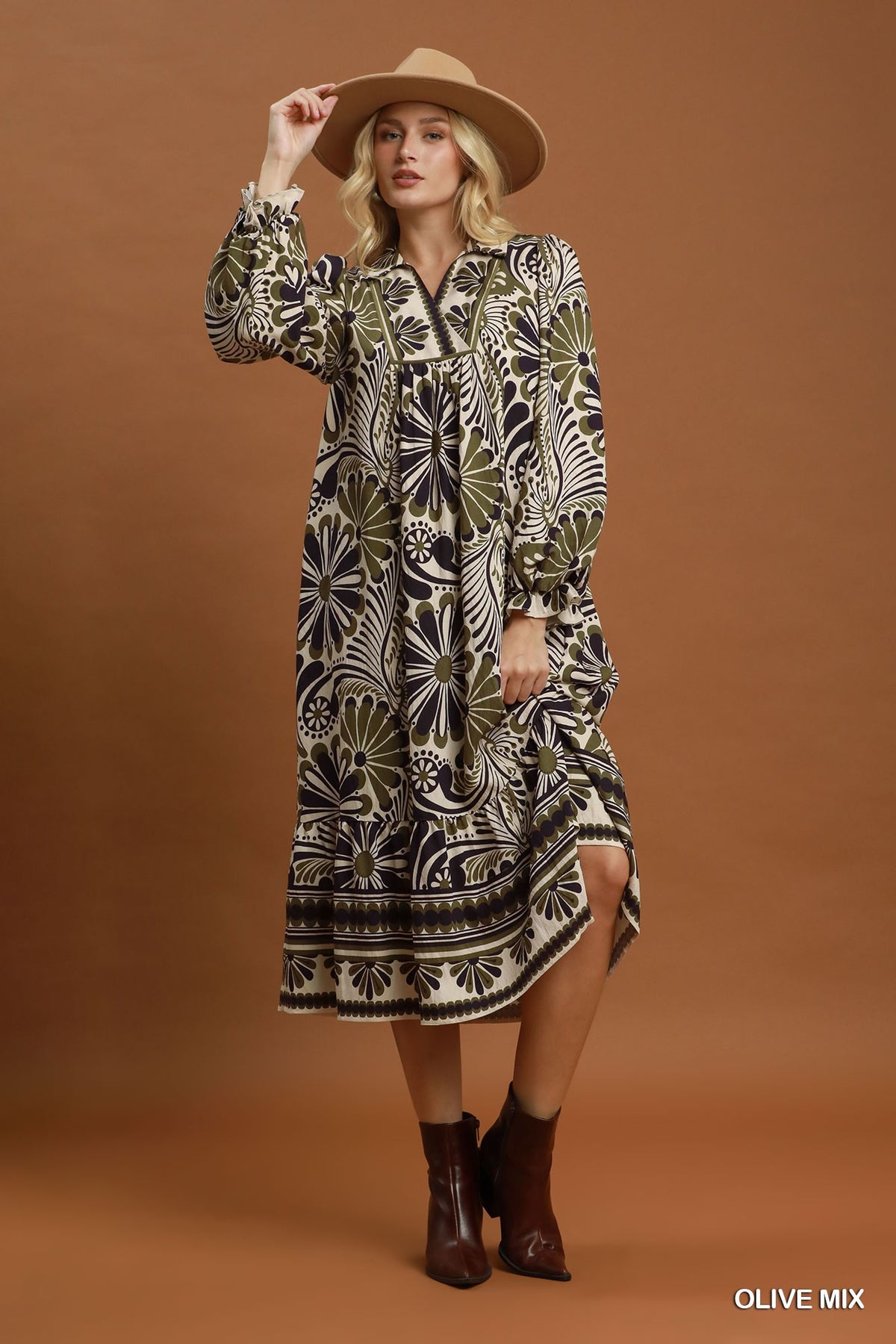 Mix Abstract Midi Dress C6985