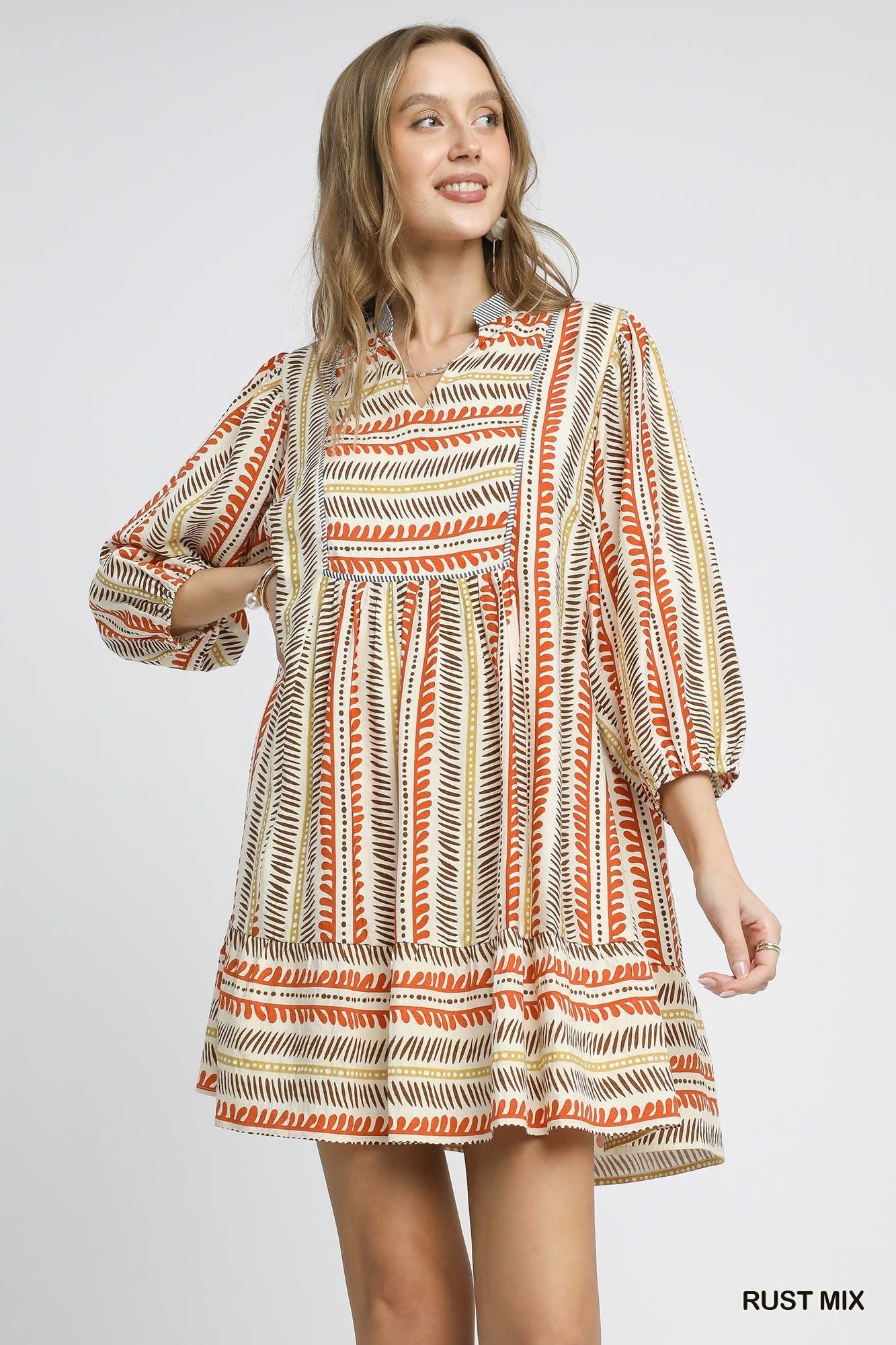 Aztec Print Babydoll Dress 5214