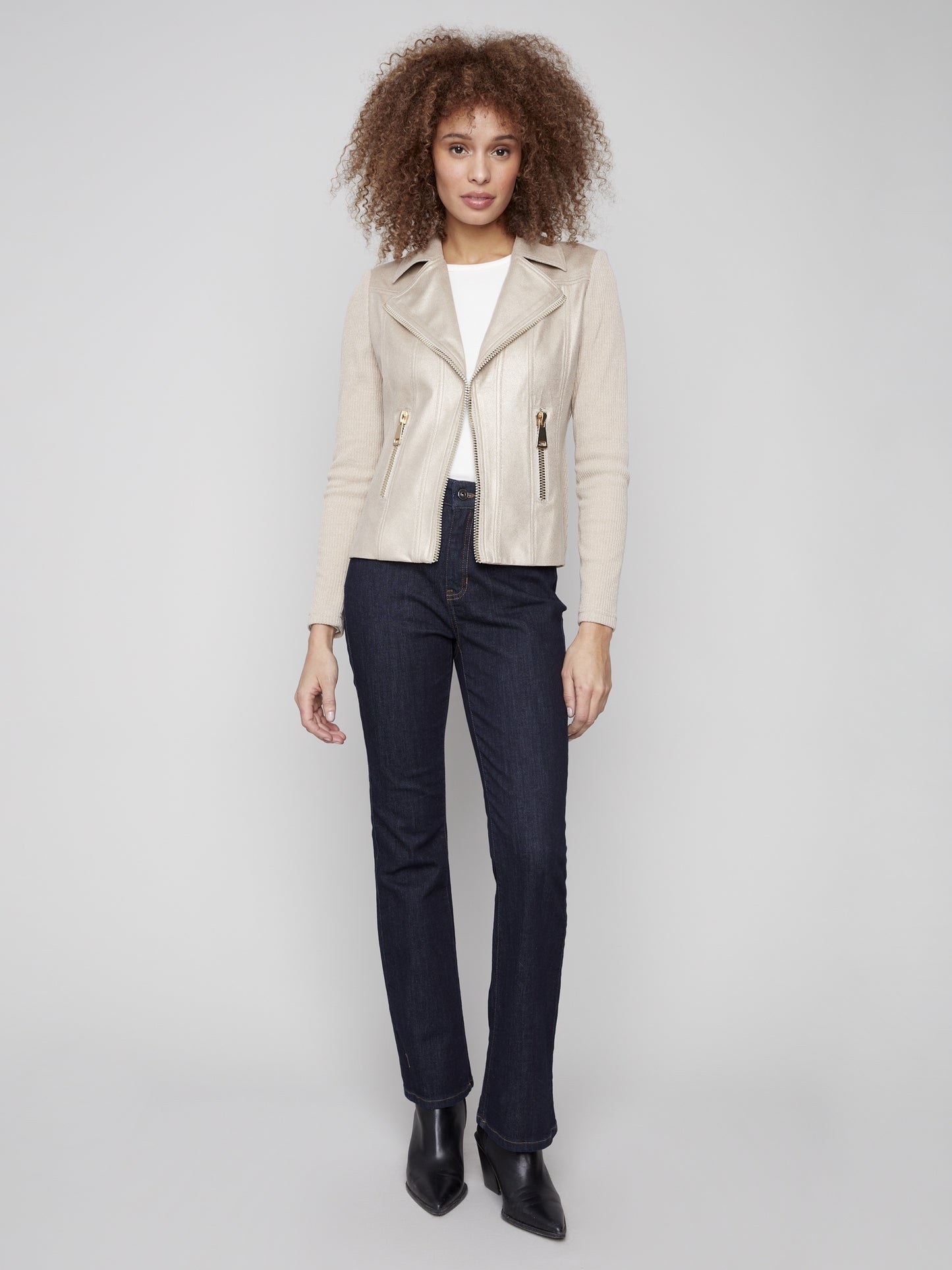 Faux Leather and Rib Knit Combo C6273