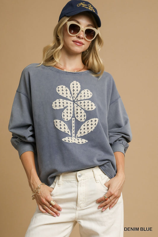 Mineral Wash Lace Applique Top 0613