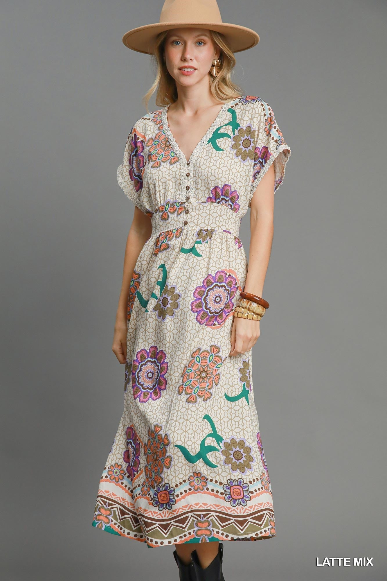 Button Front Floral Midi 9855