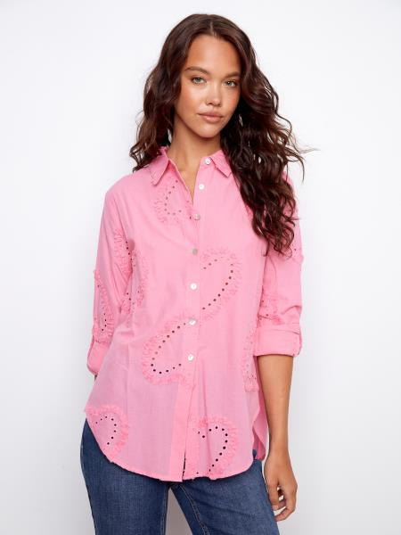 Heart Textured Button Down C4652