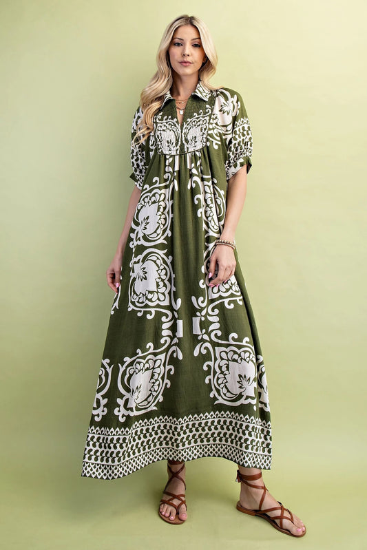 Yoke Front Smocked Midi Dress 1159