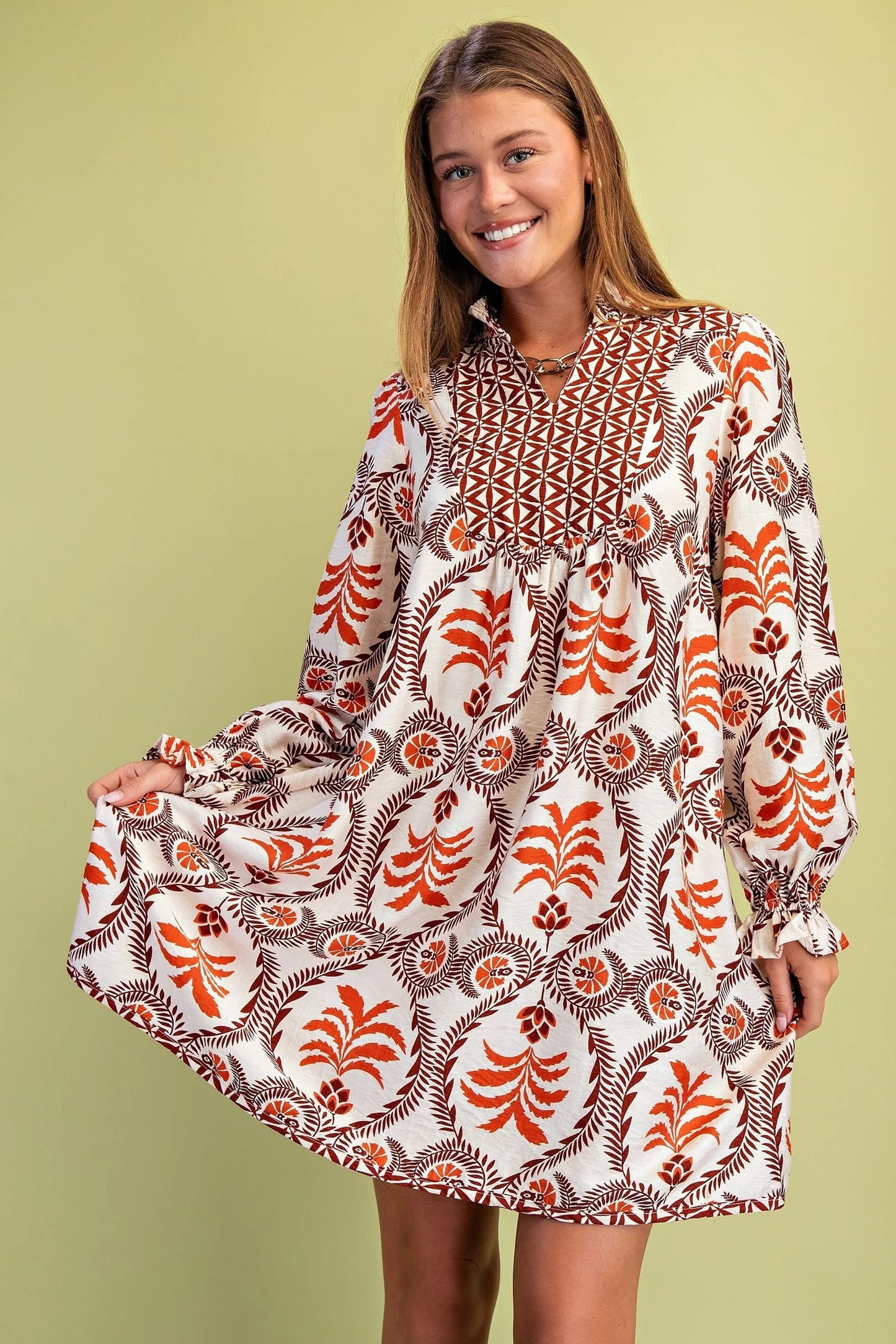 V Neck Dress with Smocked Neck TE1468