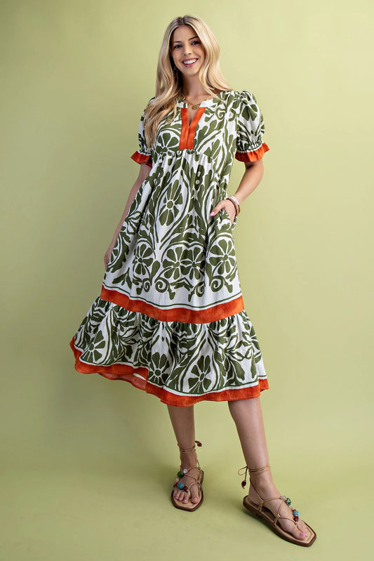 Printed Puff Sleeve Midi TG1759