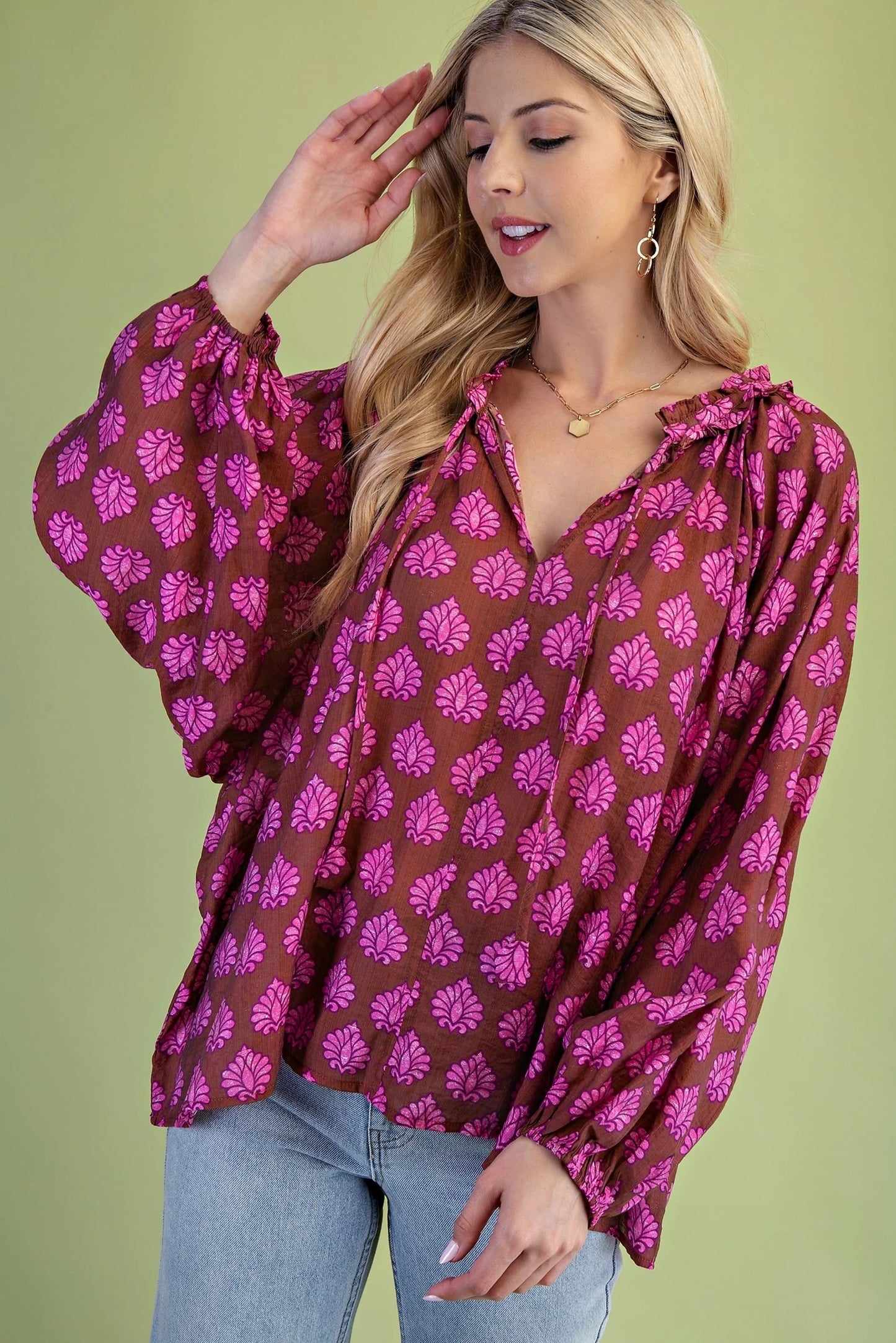 Printed Blouse w/ Tie Neck TG1873