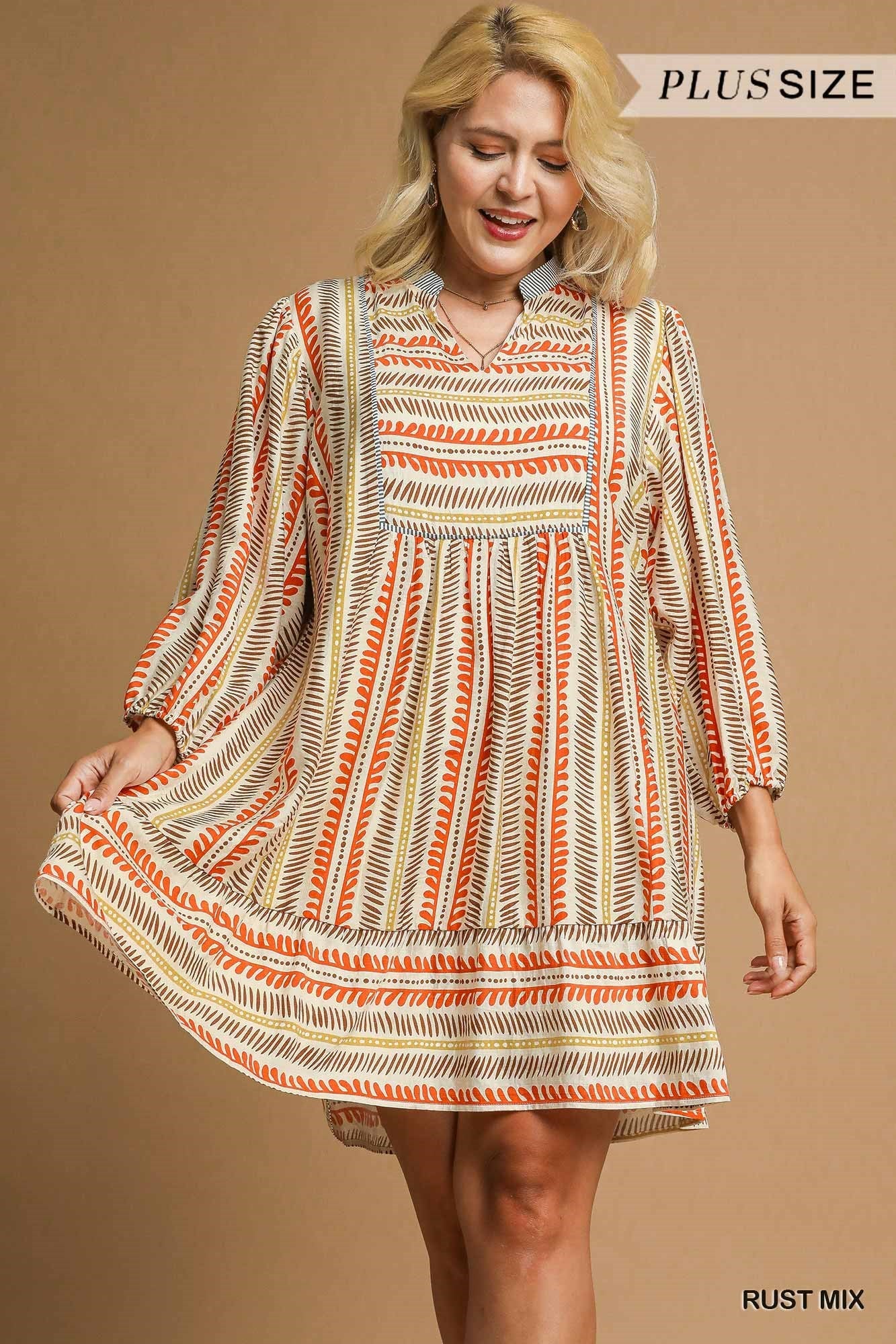 Aztec Print Babydoll Dress 5214