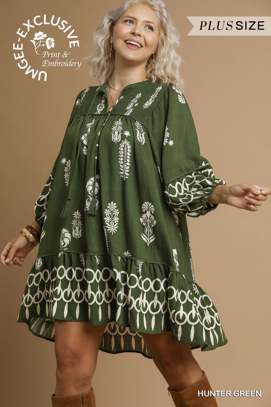 Border Print Tassel Dress 0576