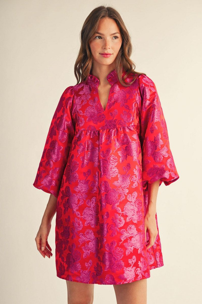 Puff Sleeve Jacquard Babydoll G14867