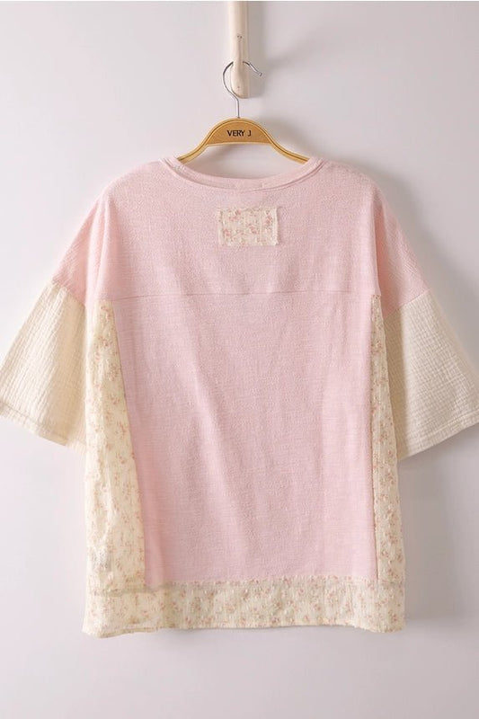 Bloom & Breeze Oversized Mixed Media Floral Knit Top - Hello Beautiful BoutiqueTopVery J