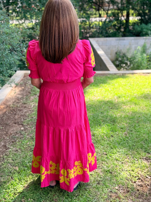 Bolden Applique Tiered Midi Dress – Vibrant Fuchsia & Lime - Hello Beautiful BoutiqueDressUncle Frank