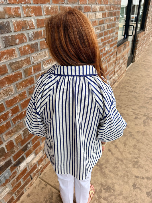 Chevron Stripe Collared Relaxed Top C5954 - Hello Beautiful BoutiqueTopUmgee