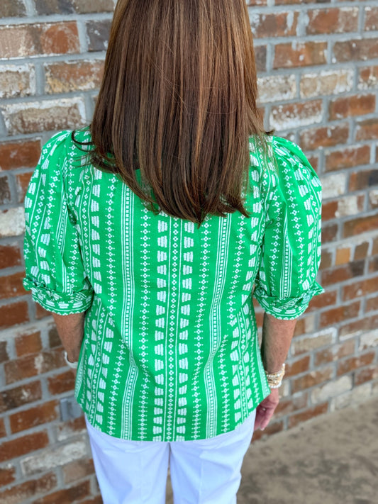 Colette Heritage Stitch Green Top - Hello Beautiful BoutiqueTopMary Square