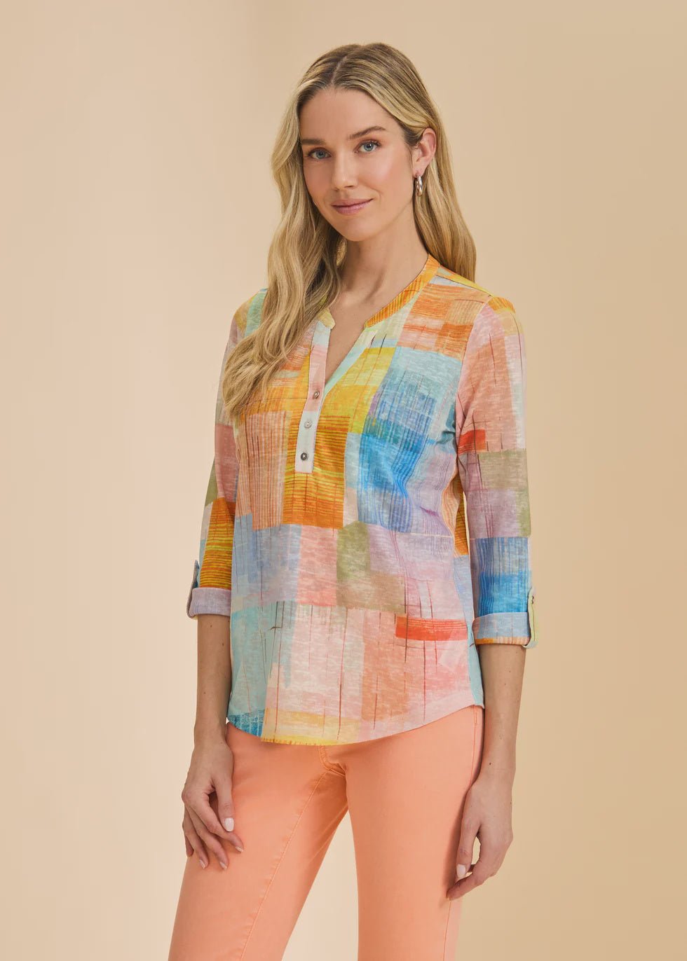 Color Block 3/4 Henley 3580451 - Hello Beautiful BoutiqueTopFrench Dressing Jeans