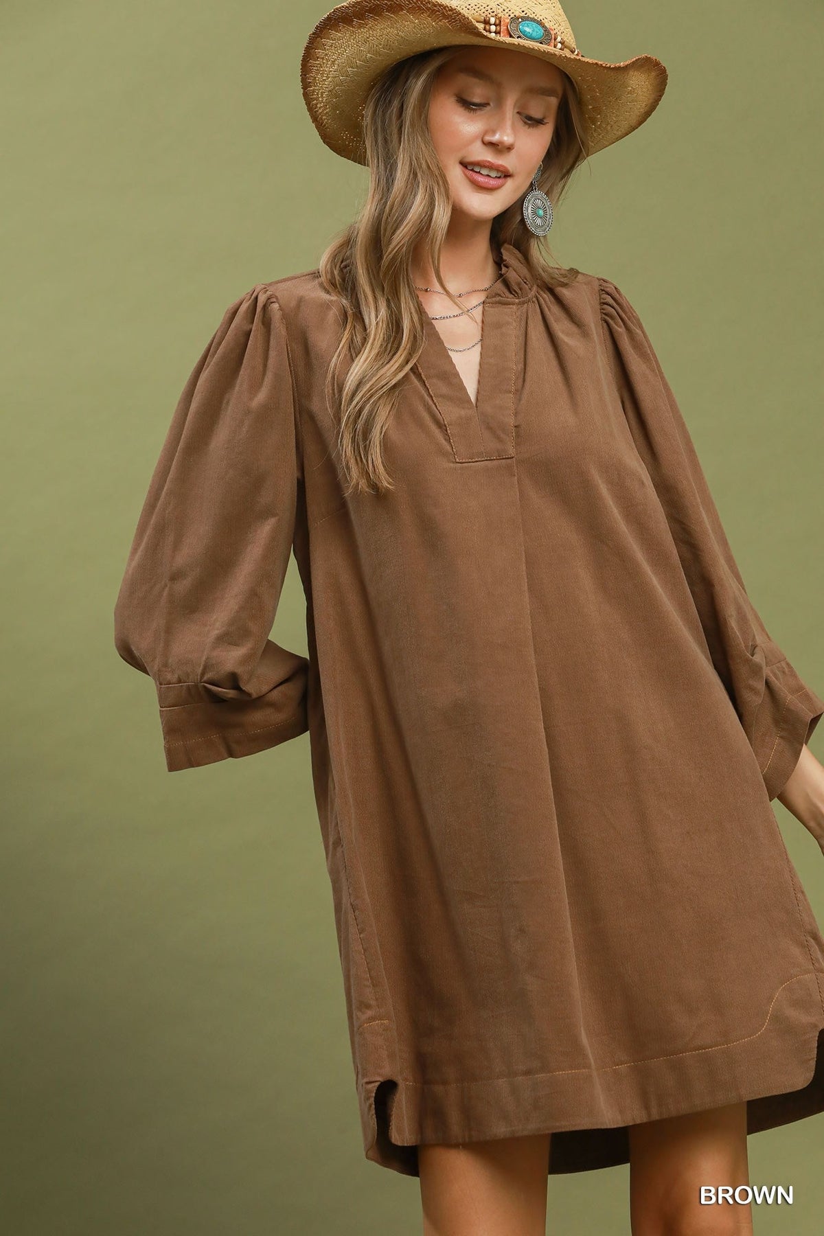 Corduroy Split Neck Dress C6657 - Hello Beautiful BoutiqueDress/ MiniUmgee