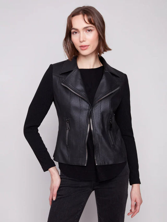 Faux Leather and Rib Knit Combo C6273