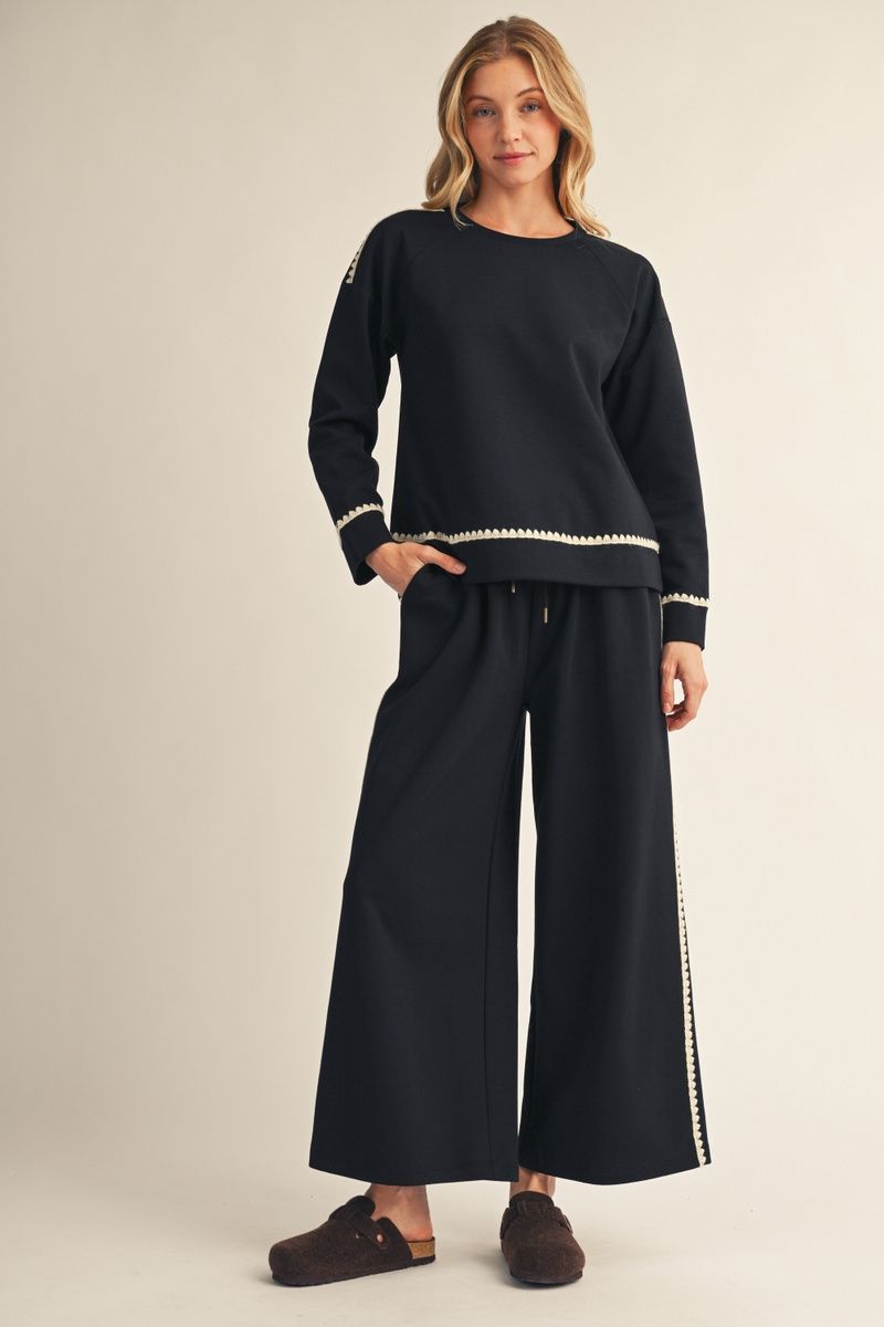 Embroidered Scallop Drop-Shoulder Sweatshirt G51132 - Hello Beautiful BoutiqueLounge/ ActiveJodifl