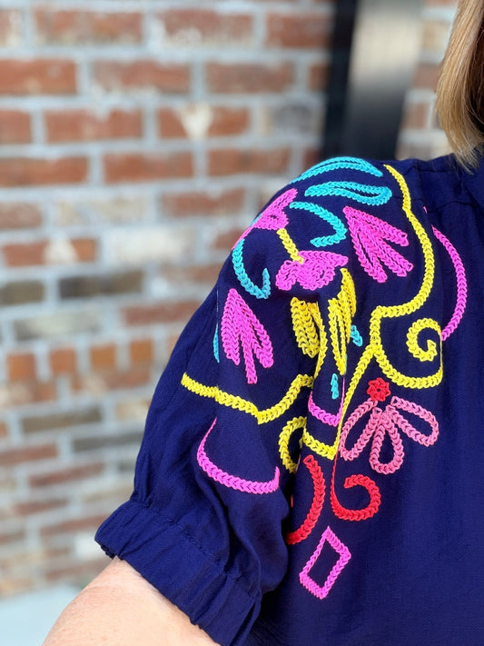 Embroidered Split Neck Top - Hello Beautiful BoutiqueTopUmgee