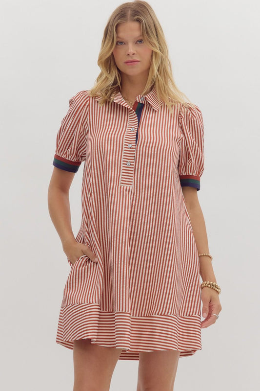 Striped Dress with Multi Ribbed Band 25817
