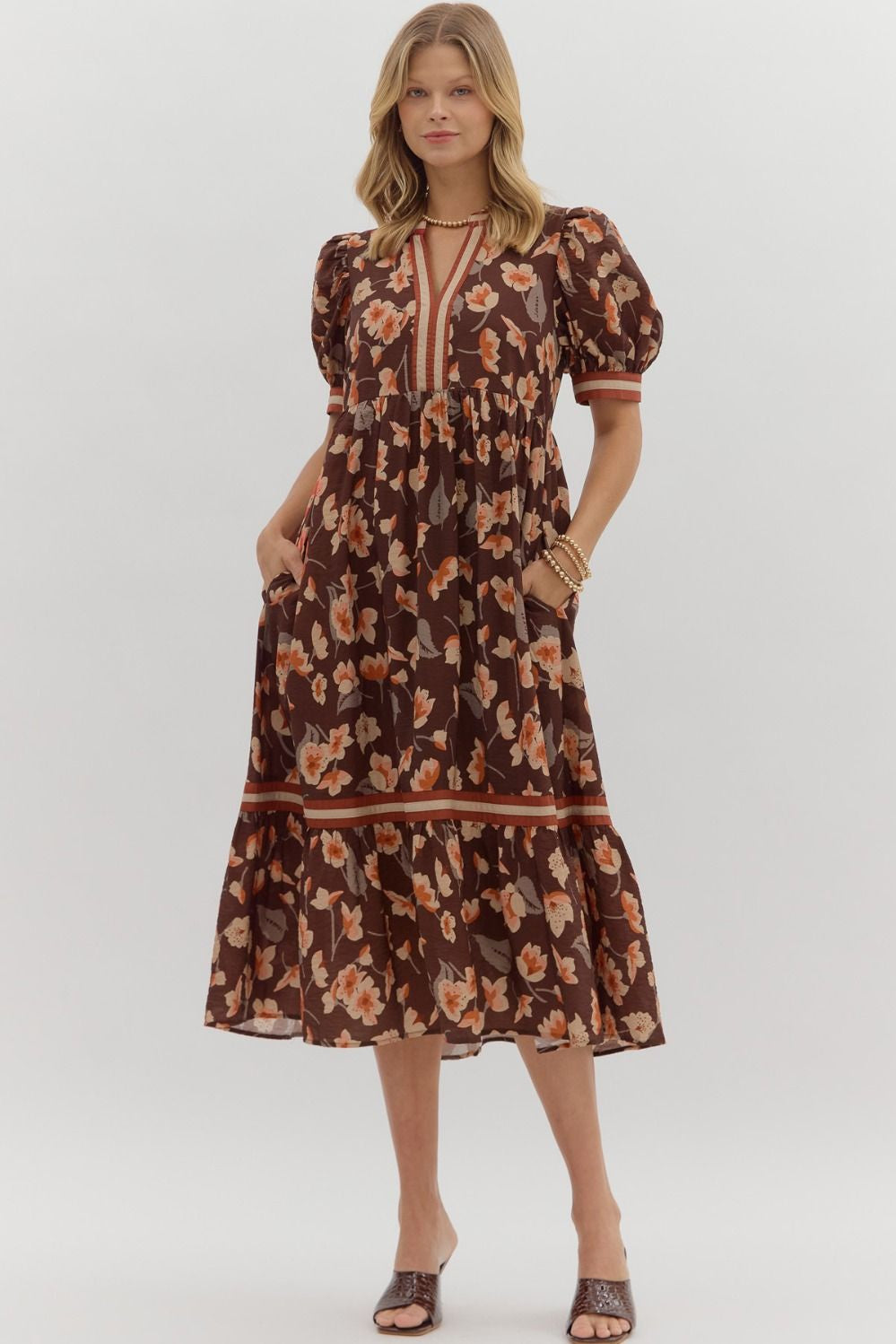 Floral Dress w/ Multicolor Band 27344