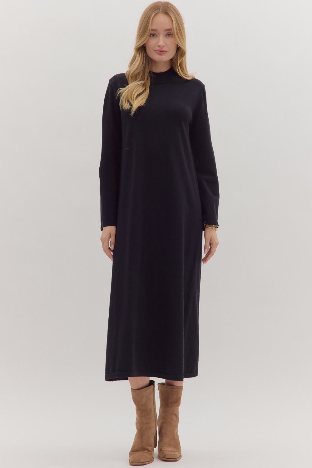 Mock Neck Midi Dress D28818