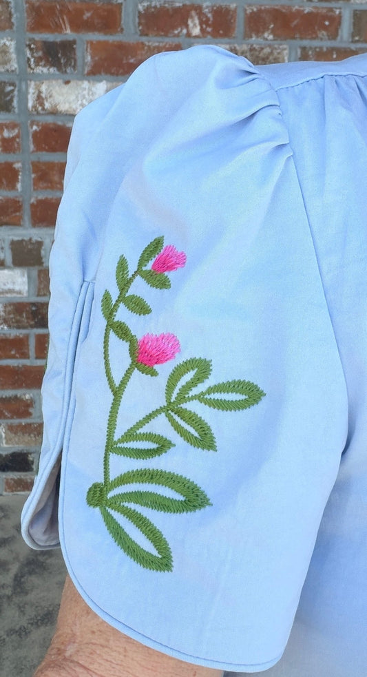 Floral Embroidered V - Neck Dress with Contrasting Stripe Details - Hello Beautiful BoutiqueDressGigio
