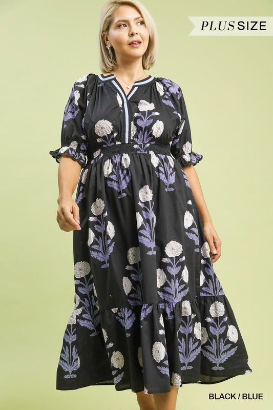 Floral Smocked Midi Dress C4849* - Hello Beautiful BoutiqueDressUmgee