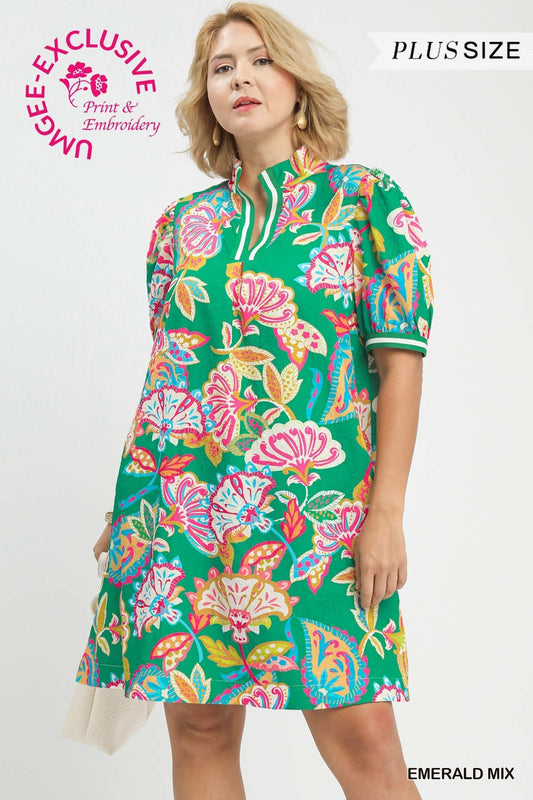 Jacquard Paisley Print Puff Sleeve Tunic Dress K1826 - Hello Beautiful BoutiqueDressUmgee