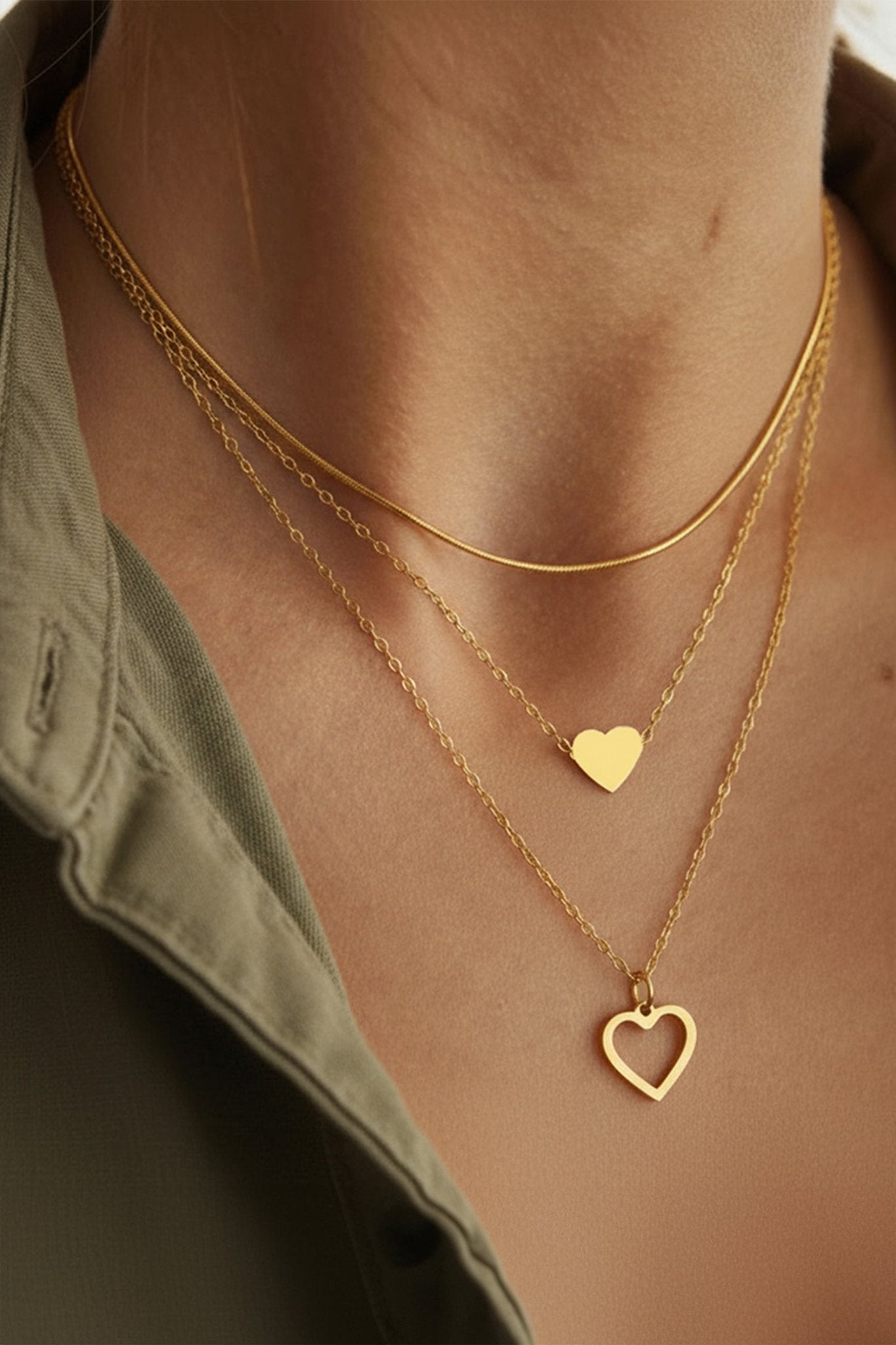 Leah Layered Heart Necklace Set - Hello Beautiful BoutiqueJewelryThreaded Pear