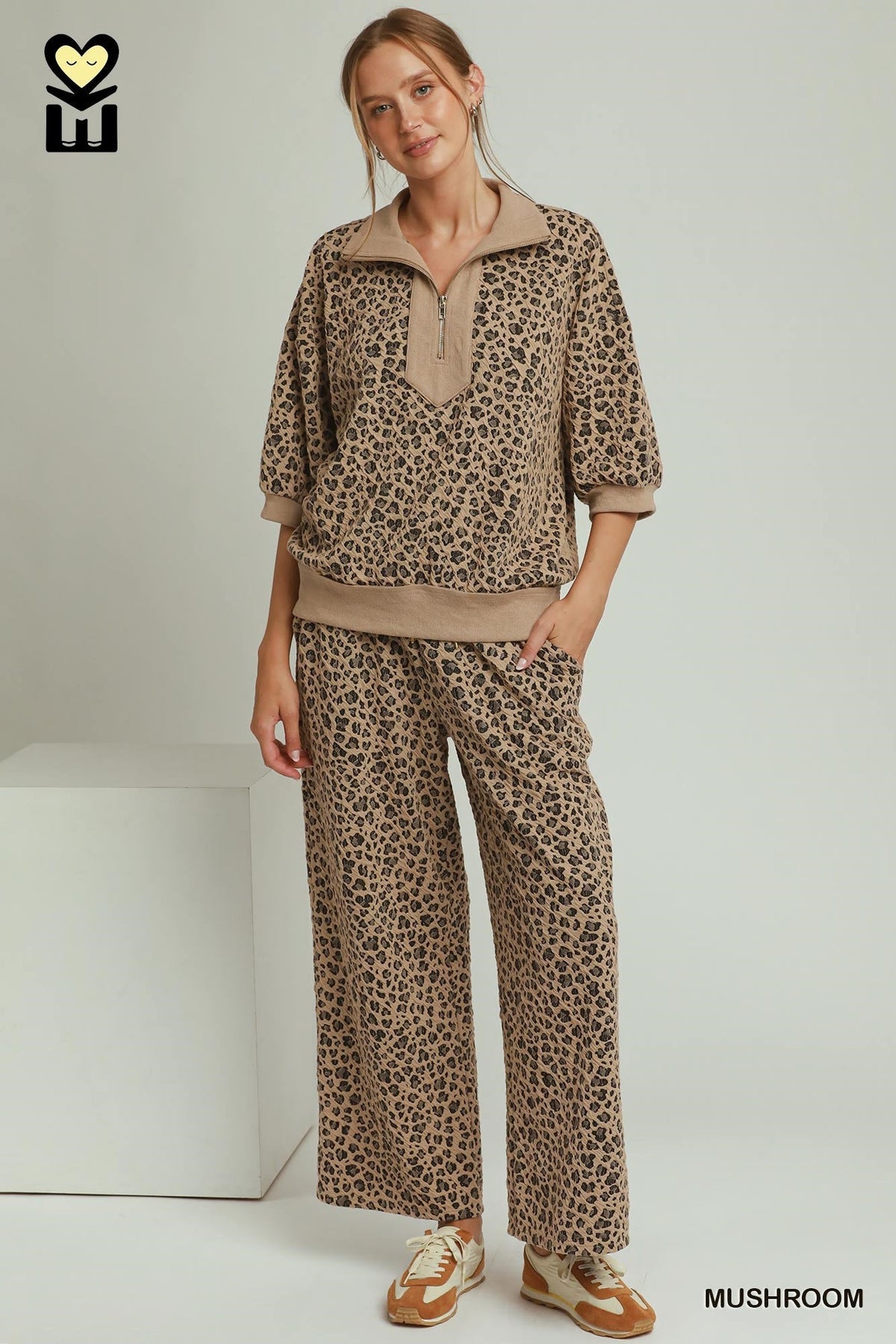 Leopard Jacquard Half-Zip Pullover 1199 - Hello Beautiful BoutiqueLounge/ ActiveUmgee