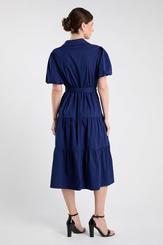 Navy Shirt Belted Midi Dress - Hello Beautiful BoutiqueDressEvelen