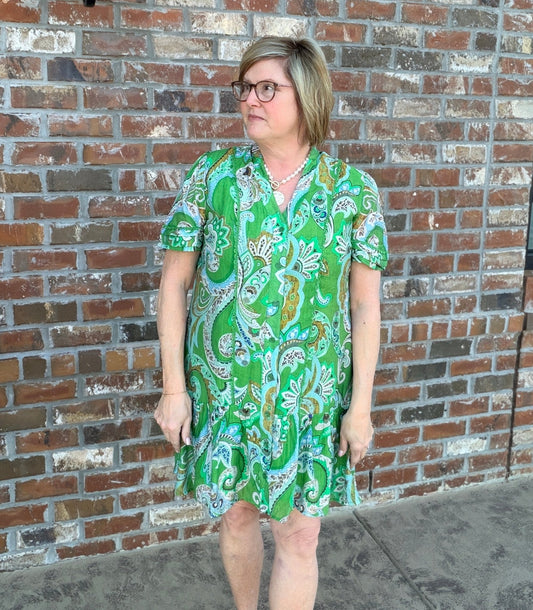 Paisley Print Shirt Dress TE1124 - Hello Beautiful BoutiqueDressGigio