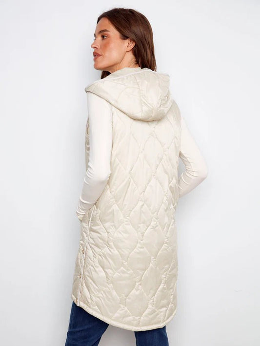 Pearlized Puffer Long Vest C6365 - Hello Beautiful BoutiqueJacketCharlie B