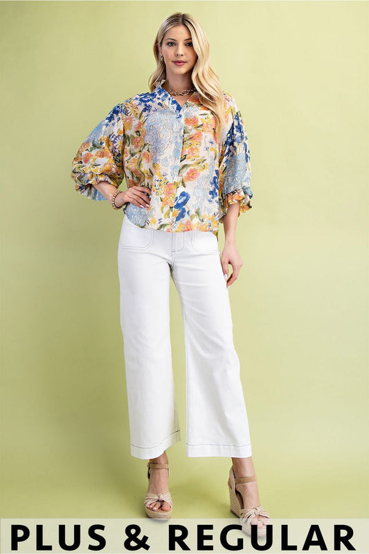 Printed Blouse with 3/4 Balloon Sleeve TG1708 - Hello Beautiful BoutiqueTopGigio