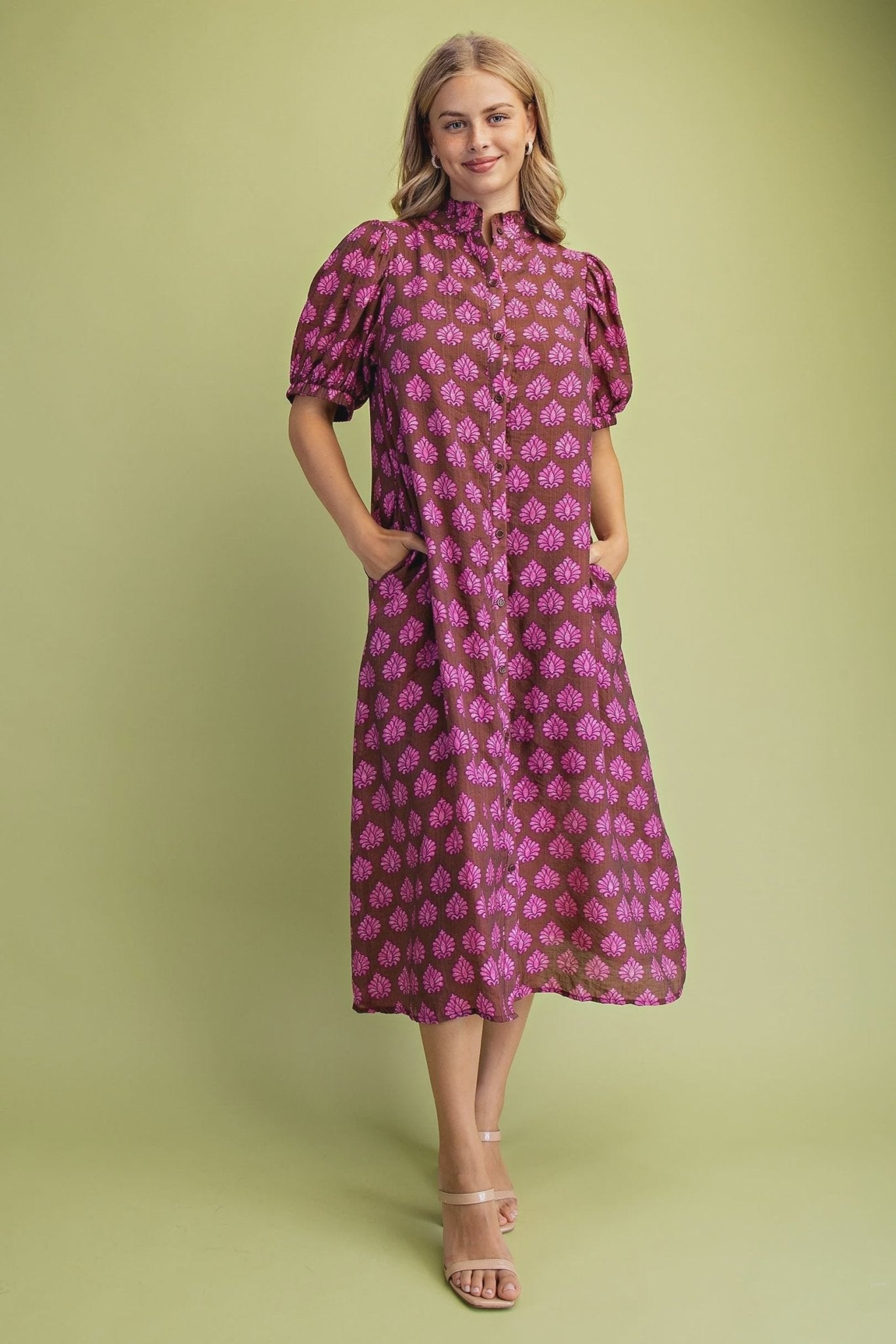 Printed Midi with Ruffled Collar TE1601 - Hello Beautiful BoutiqueDressGigio
