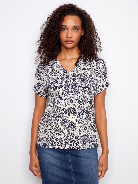 Printed Short Sleeve T Shirt C1439 - Hello Beautiful BoutiqueTopCharlie B