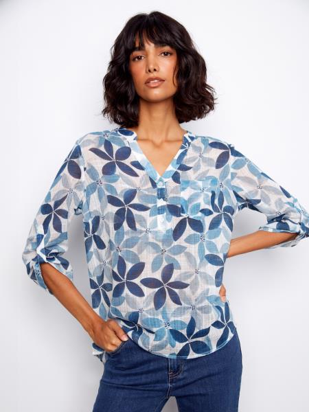 Roll Up Sleeve Cotton Guaze Top C4188 - Hello Beautiful BoutiqueTopCharlie B