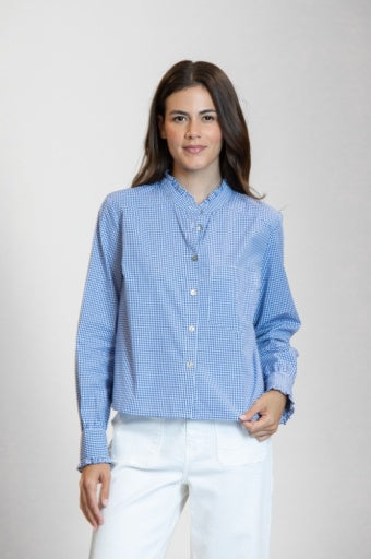 Cropped Check Shirt W/ Ruffle Detail K78D