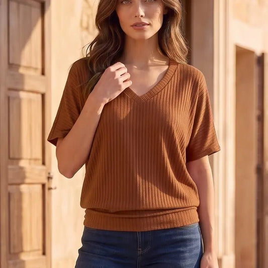 Soft Rib V-Neckline Ruched Top - Hello Beautiful BoutiqueTopDear Scarlett