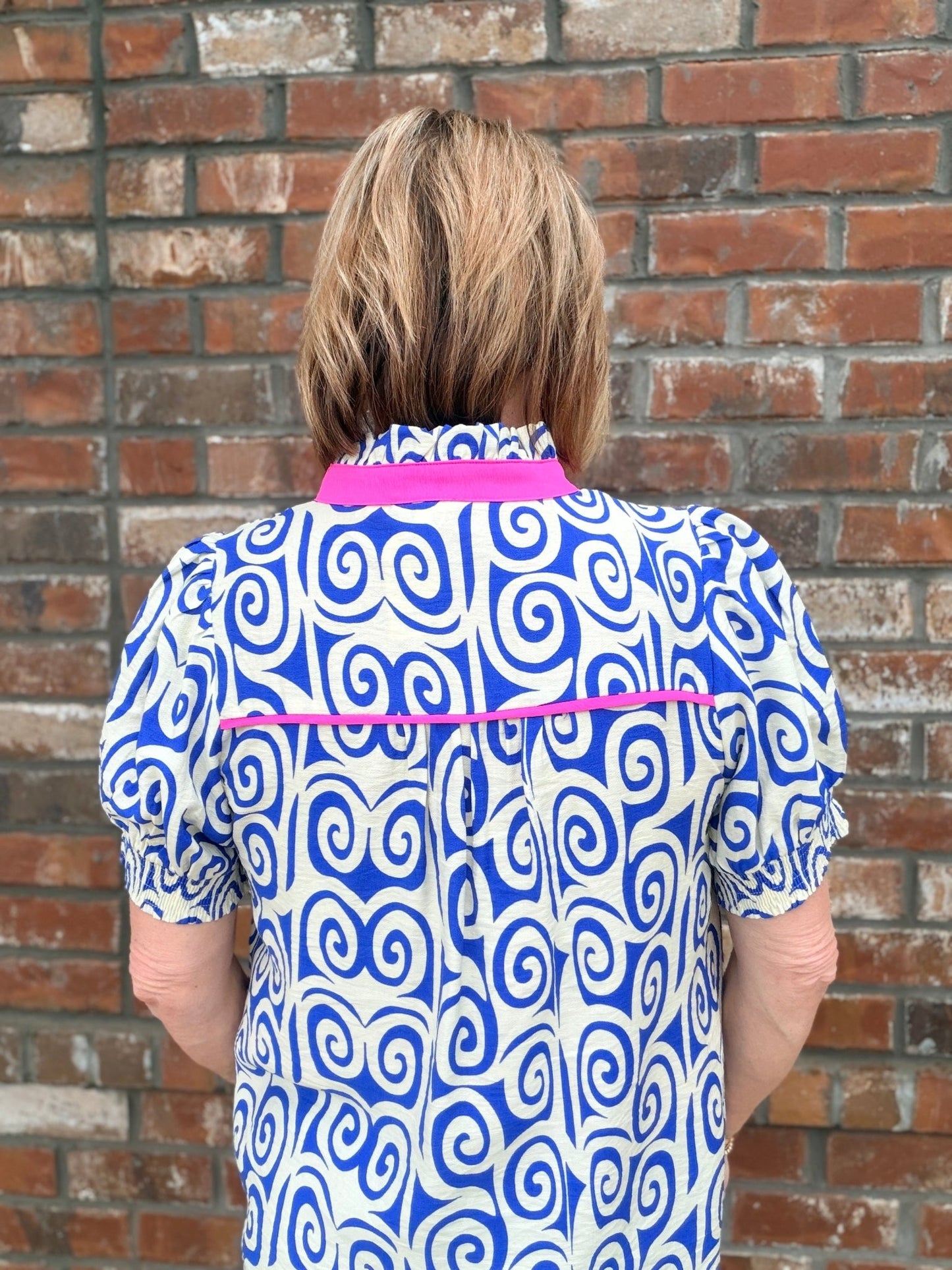 Swirl Print Top with Ruffled Neckline H50704-4 - Hello Beautiful BoutiqueTopJodifl